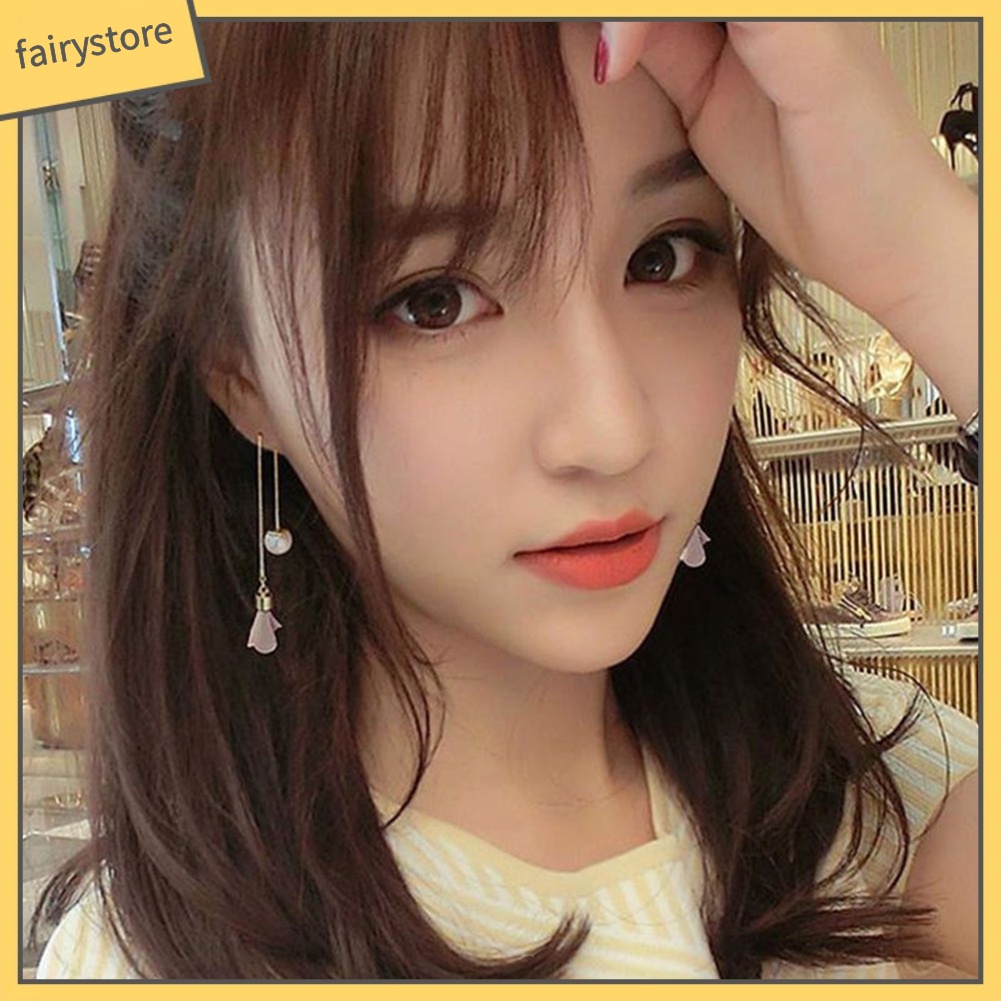 Khuyên Tai Chuỗi Dài Đính Hoa Ngọc Trai Nhân Tạo Thời Trang Cho Nữ