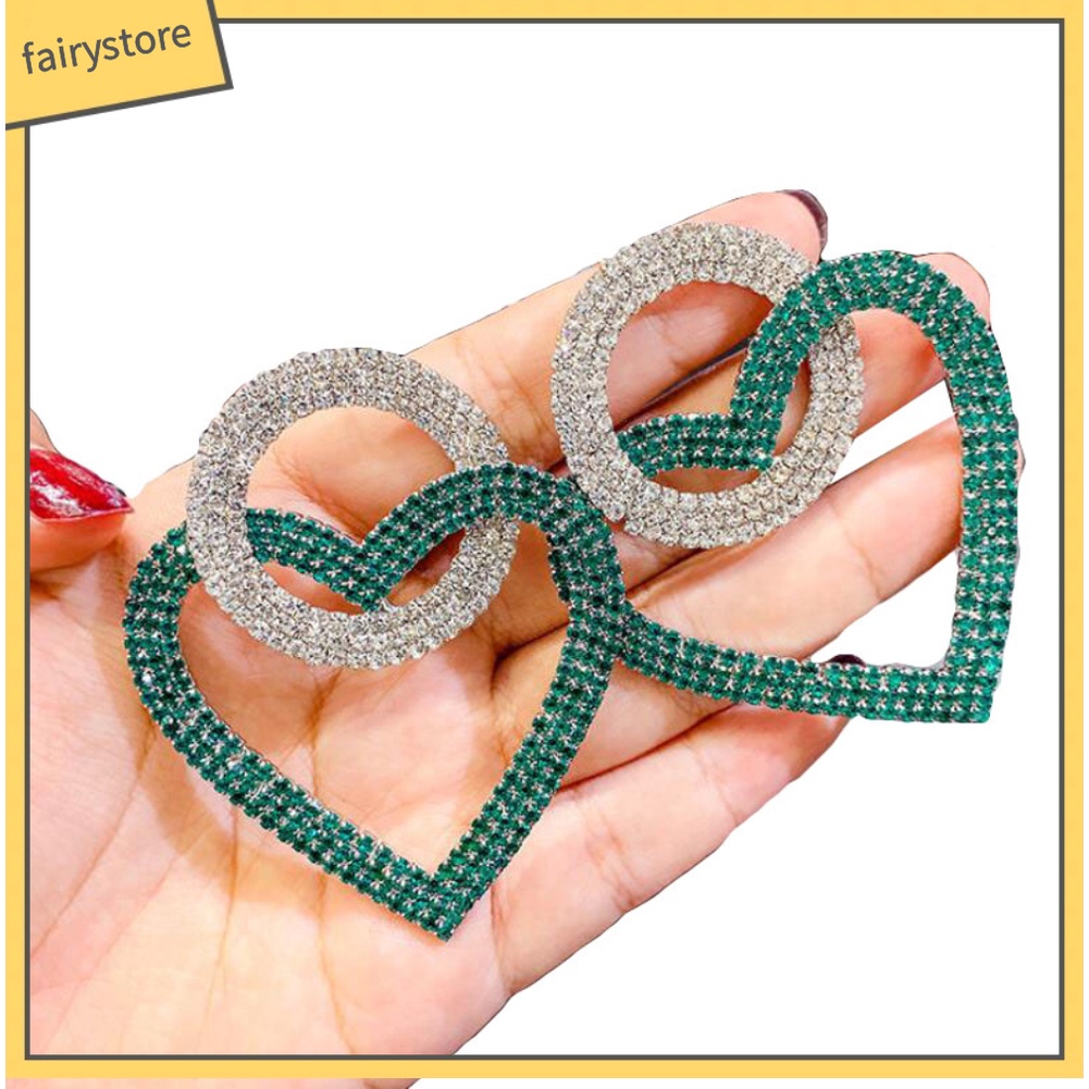 Bông Tai Hình Tròn Đính Đá Hình Trái Tim Cho Nữ