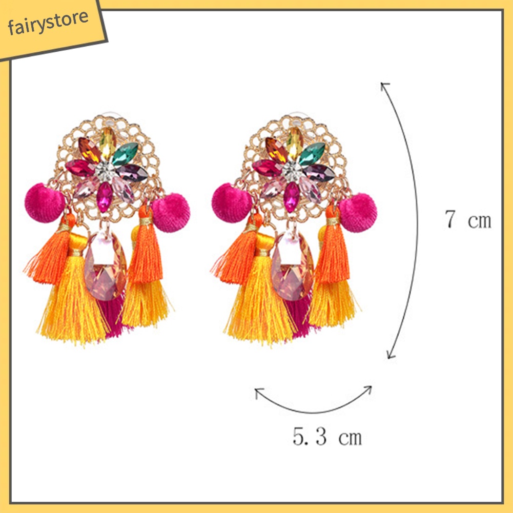 Bông Tai Dạng Dây Tua Rua Đính Đá Phong Cách Boho Cho Nữ