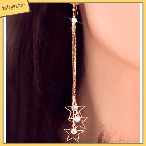 [FRO] Bông Tai Thả Dây Chuyền Dài 3 Lớp Đính Đá Rhinestone Hình Giọt Nước Cho Nữ