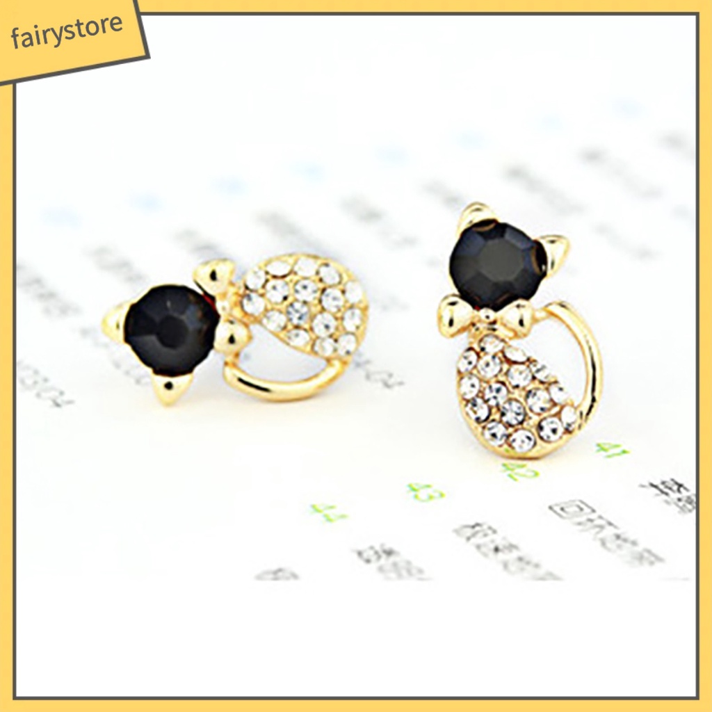 1 Đôi Bông Tai Hình Mèo Đính Đá Dễ Thương Dành Cho Nữ