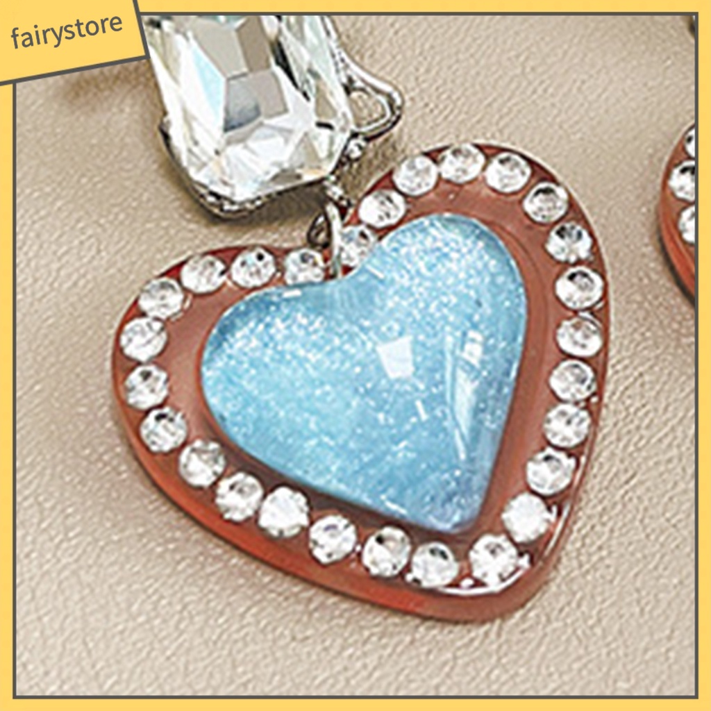 1 Đôi Bông Tai Hình Trái Tim Đính Đá Zircon Phong Cách Vintage