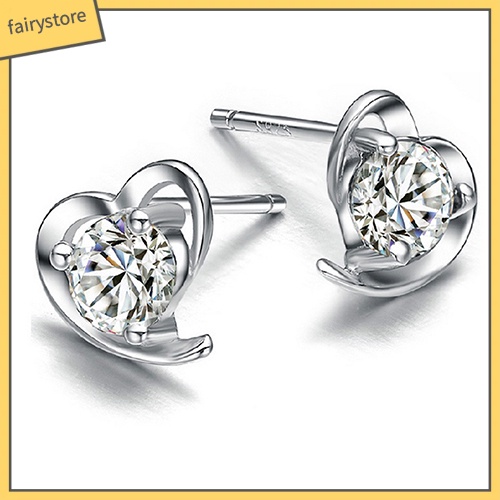 Bông Tai Mạ Bạc 925 Hình Trái Tim Đính Đá Thời Trang Dành Cho Nữ