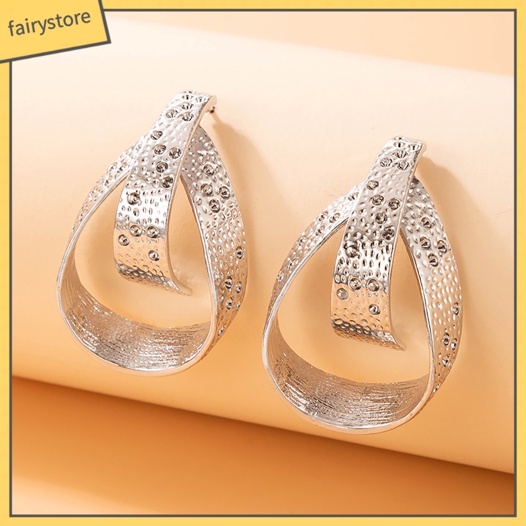 1 Đôi Bông Tai Mạ Bạc Hình Giọt Nước Đính Đá Thời Trang Vintage Dành Cho Nữ