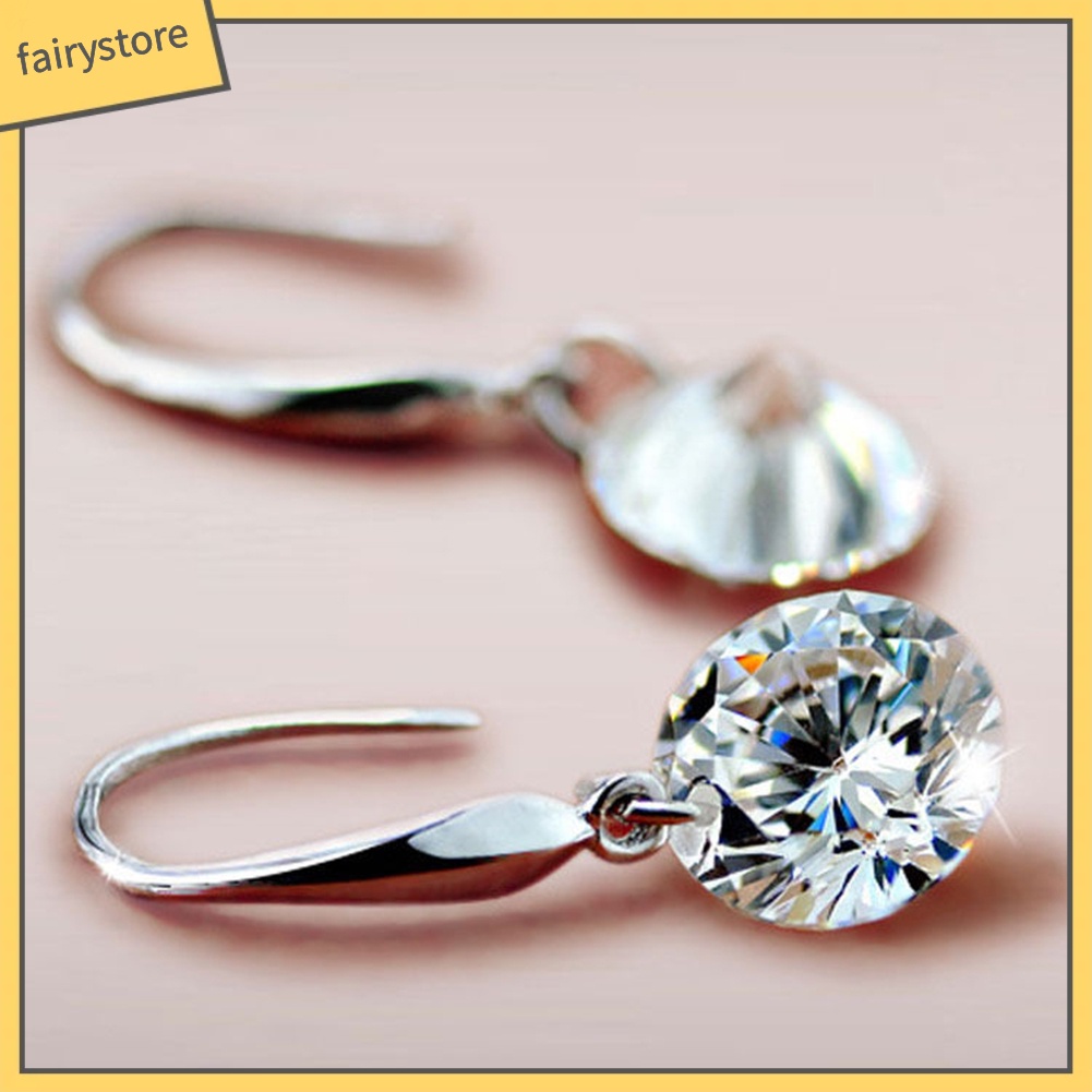 Khuyên Tai Tròn Mạ Bạc Đính Đá Zircon Thanh Lịch Thời Trang Cho Nữ