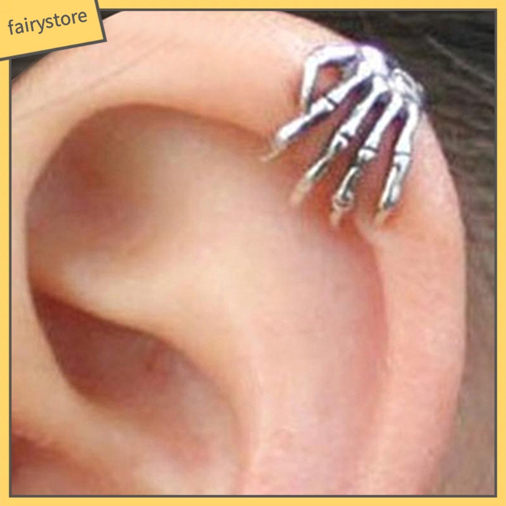 1 Khuyên Kẹp Vành Tai Hình Bộ Xương Bàn Tay Phong Cách Punk Unisex