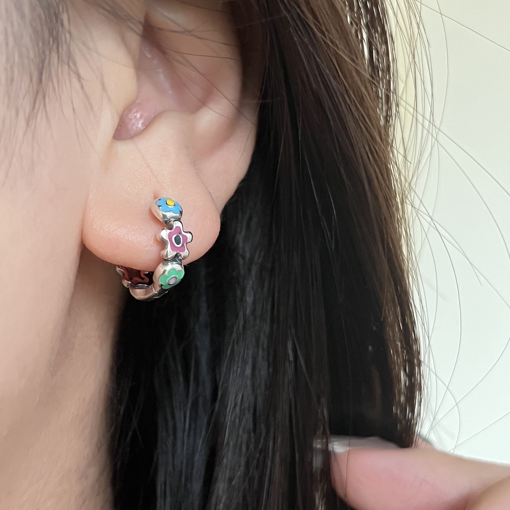 Bông Tai Mạ Bạc 925 Hình Bông Hoa Nhiều Màu Sắc Phong Cách Hàn Quốc Đơn Giản Thời Trang Cho Nữ