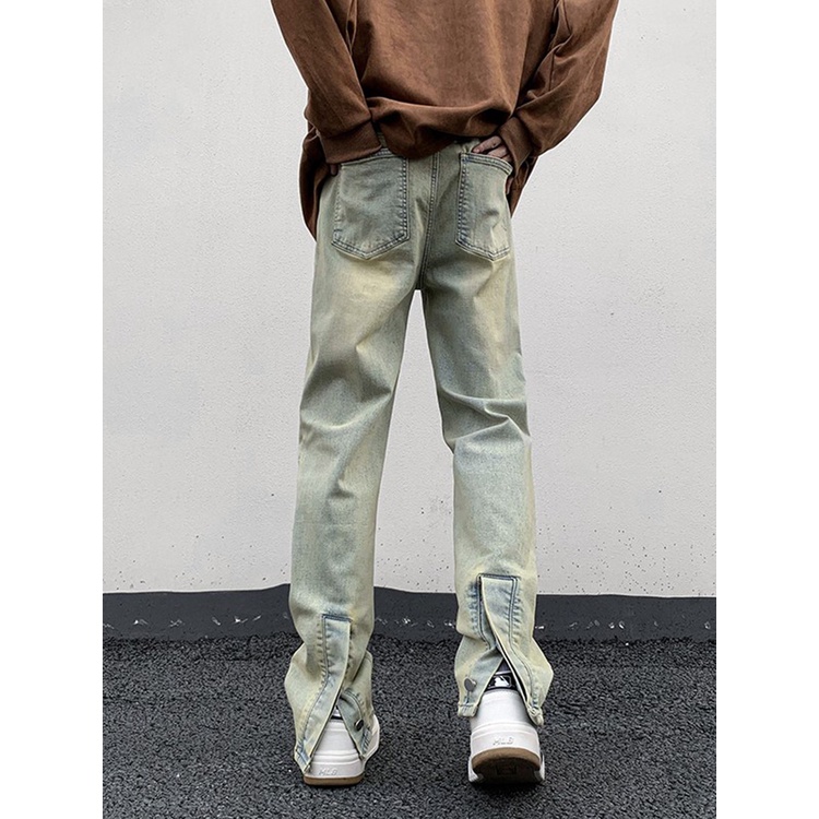 Quần Jean Ống Đứng Phối Khóa Kéo Phong Cách Đường Phố Mỹ Cá Tính Cho Nam