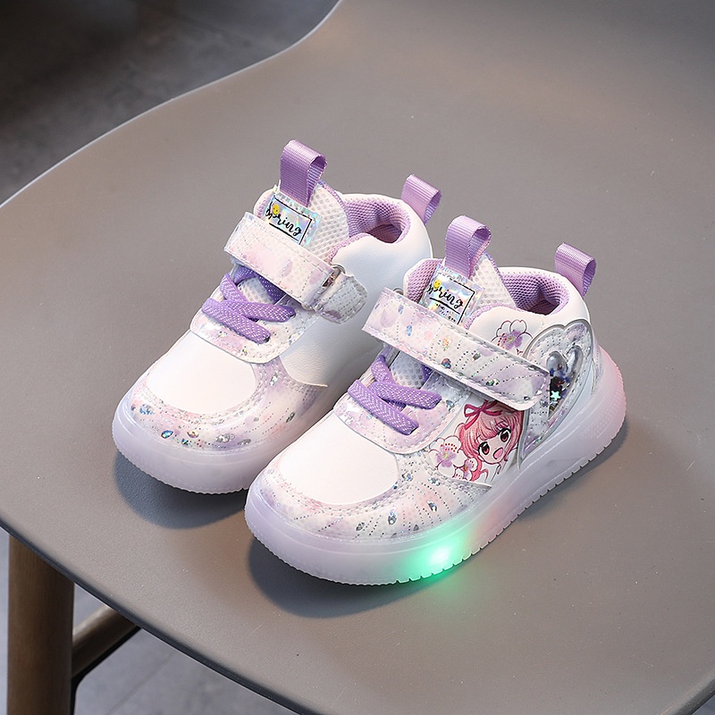 Giày Thể Thao Bề Mặt Da Phát Sáng Phong Cách Mới 2023 Dành Cho Bé Gái