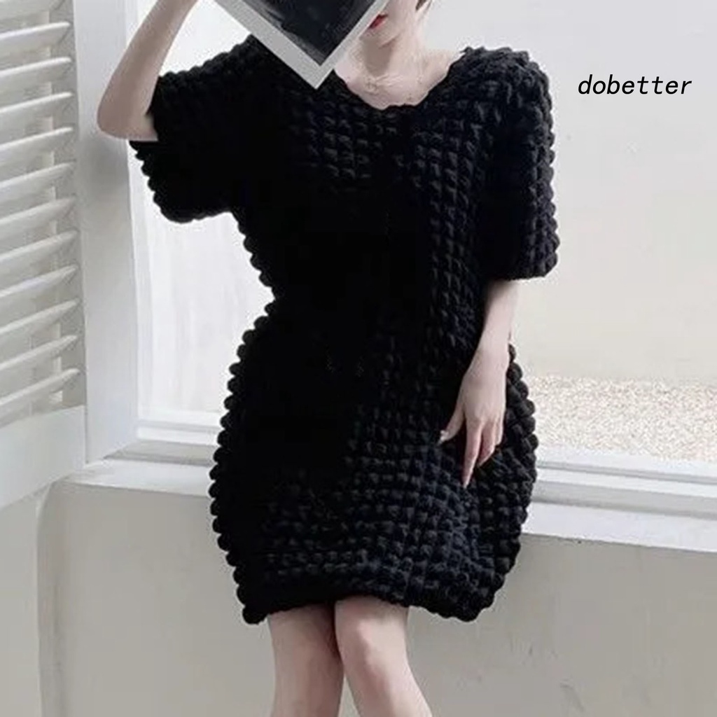 Đầm Ngắn Tay Cổ Chữ V Màu Sắc Đơn Giản Thời Trang Cho Nữ