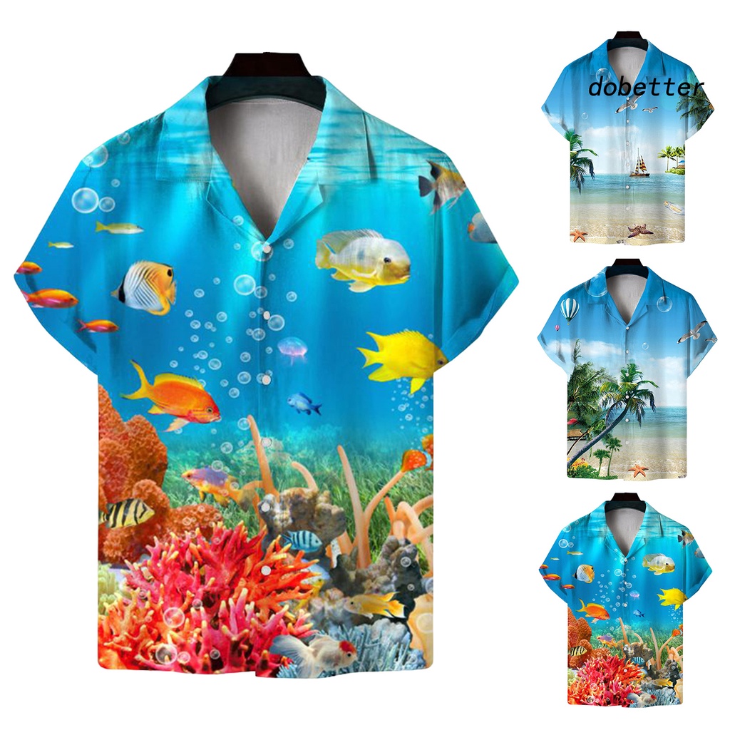 Áo Sơ Mi Tay Ngắn Cổ Bẻ Cài Nút Bằng Polyester In Họa Tiết Tinh Tế Thời Trang Mùa Hè Cho Nam