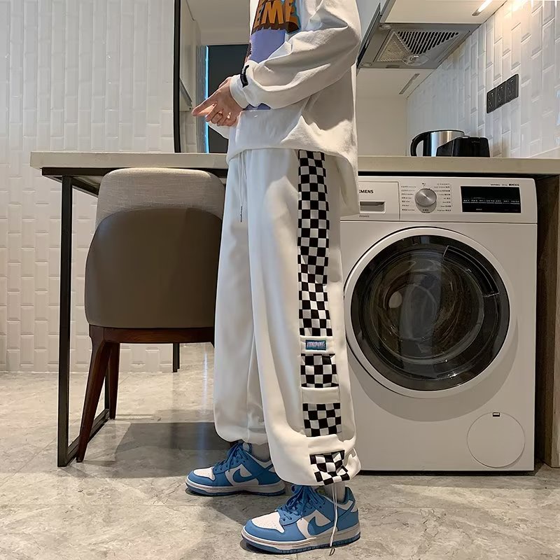Quần Dài Thể Thao Ống Đứng In Họa Tiết Caro Phong Cách Hàn Quốc Thời Trang Xuân Thu Cho Nam