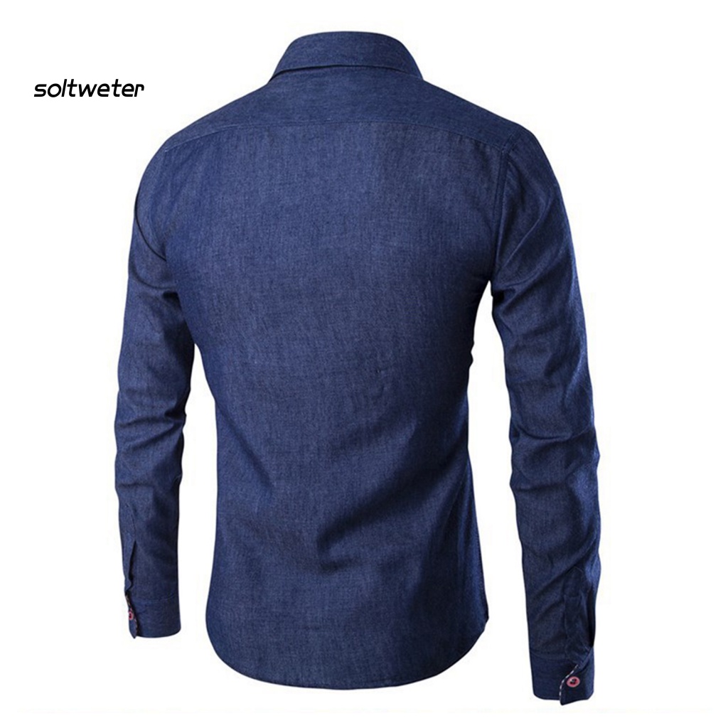 Áo Sơ Mi Denim Tay Dài Màu Sắc Đơn Giản Thoáng Khí Thời Trang Công Sở Cho Nam