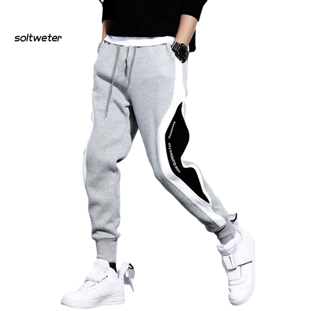 Quần Thể Thao Lưng Thun Lót Lông Dày Dặn Chống Gió Màu Sắc Khối Lập Phương Thời Trang Thu Đông Cho Nam