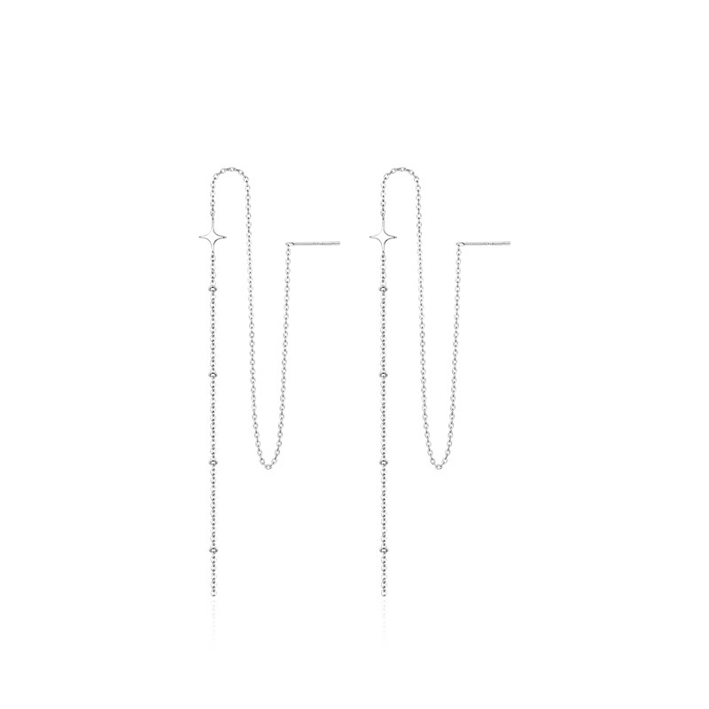 Hoa Tai Dáng Dài Mạ Bạc Phối Tua Rua Thời Trang Cao Cấp