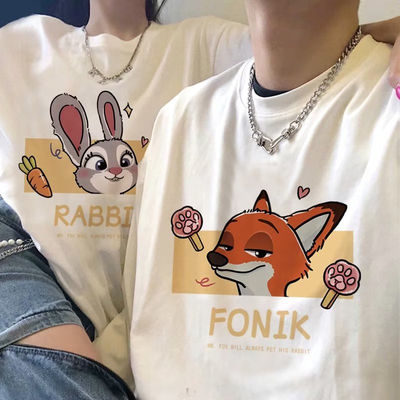 EERSHENSHI Áo Thun cotton Tay Ngắn In Họa Tiết Hoạt Hình Đơn Giản Chất Lượng Cao Cho Cặp Đôi