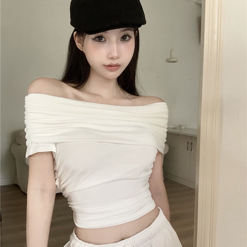 COZOK Áo Thun Ngắn Tay Trễ Vai Thiết Kế Mỏng Quyến Rũ Thời Trang