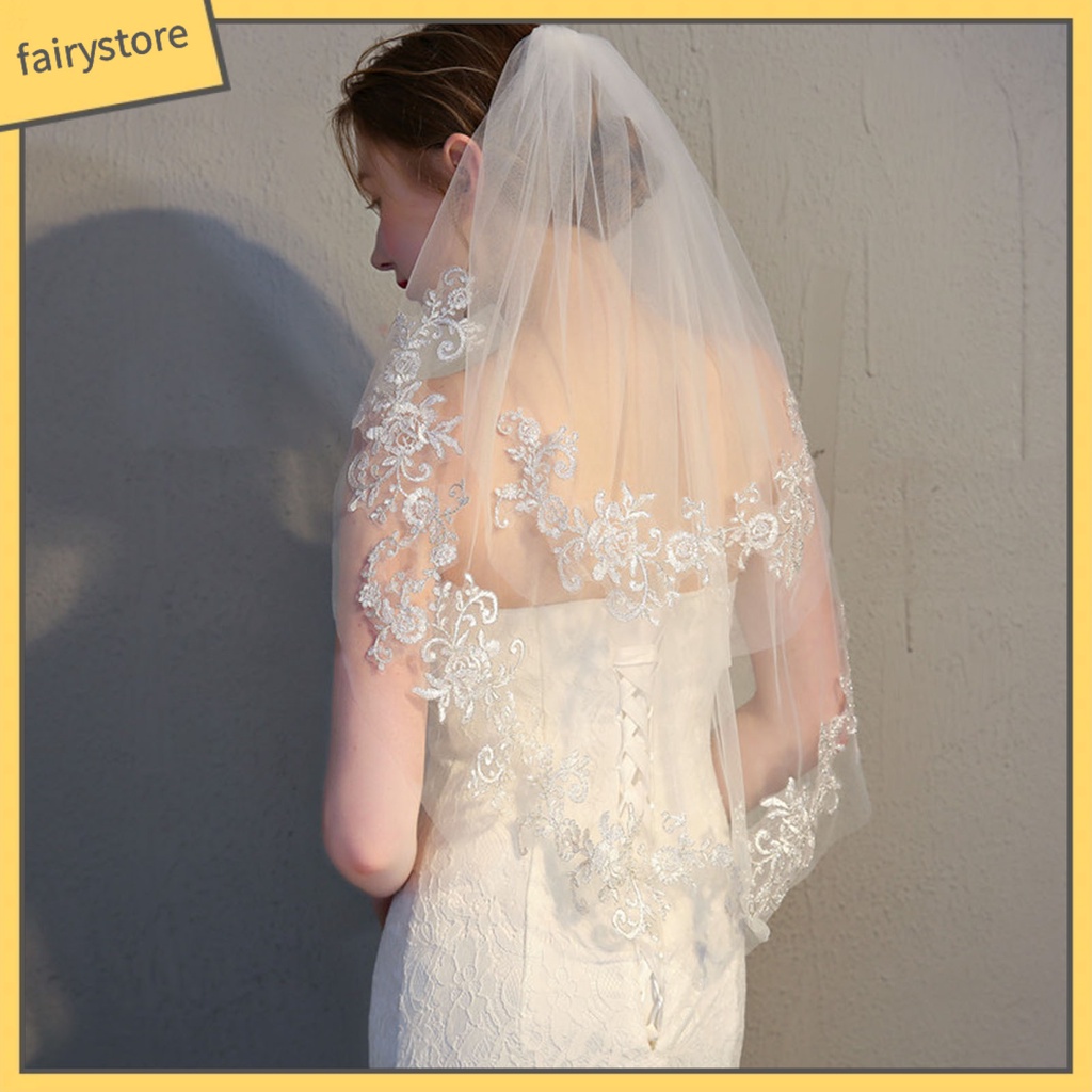 Mạng Che Mặt Vải Tuyn Trắng Thêu Hoa Lãng Mạn Dùng Cho Cô Dâu Trong Tiệc Cưới