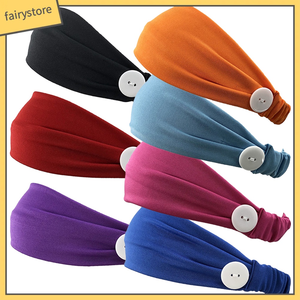 Băng Đô Cài Tóc Co Giãn Thấm Hút Mồ Hôi Phối Nút Dành Cho Nữ