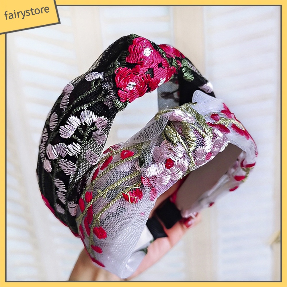 Cài Tóc Thắt Nút Phối Lưới Thêu Hoa Phong Cách Vintage Cho Nữ