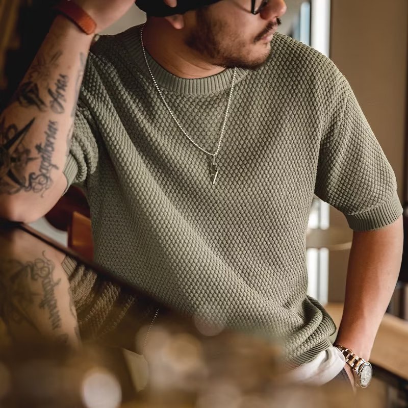 Áo Thun Dệt Kim Tay Lửng Họa Tiết Quả Dứa Ba Chiều Phong Cách Retro Mỹ Hiện Đại