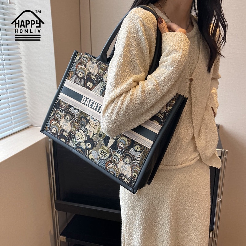Túi xách tote đeo vai HAPPY HOMLIV 15.6 inch sức chứa lớn cho nữ