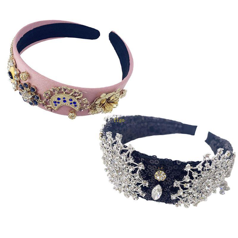 Băng Đô Cài Tóc Phối Ren Lưới Đính Đá Kim Loại Phong Cách Baroque