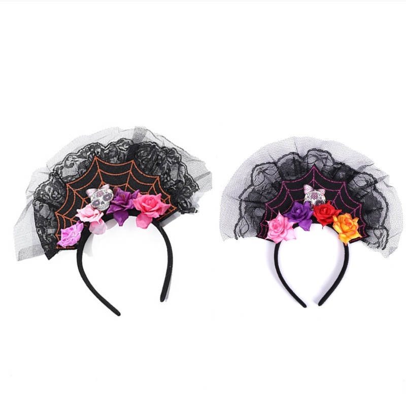 Flgo Băng Đô Hóa Trang Halloween Hình Đầu Lâu Nhện Phối Ren Hoa