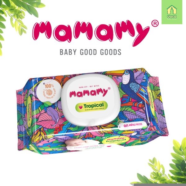 Khăn ướt nhiệt đới Mamamy Tropical tinh dầu cúc vạn thọ/ không mùi gói 90 tờ