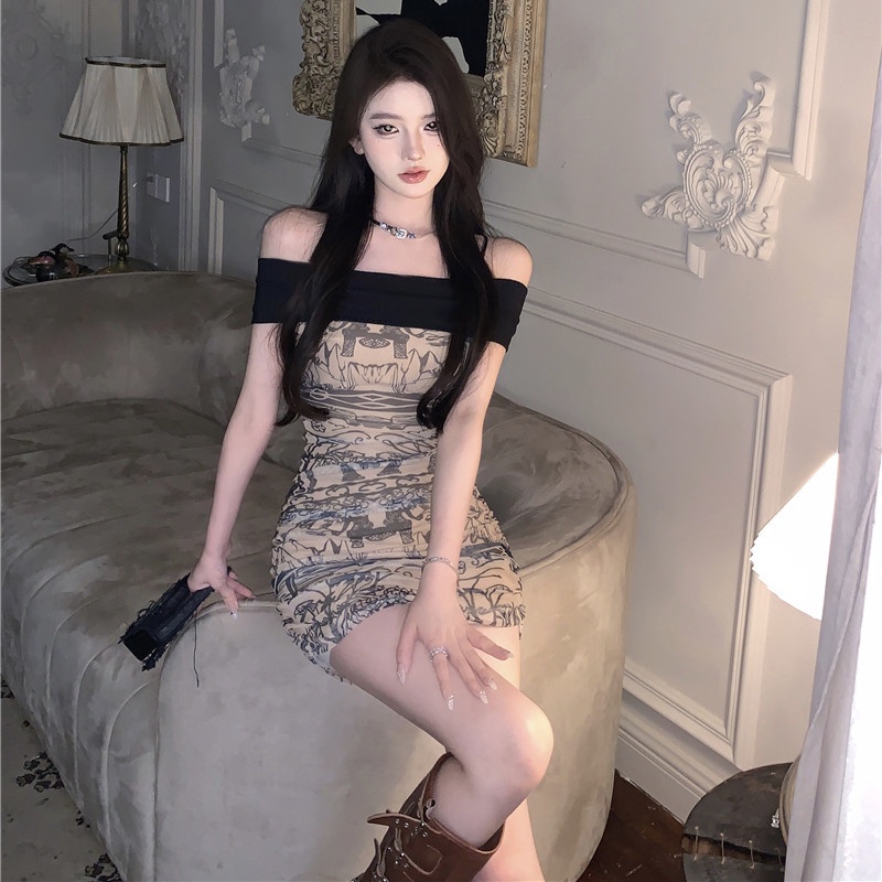 C Classy Đầm Ôm Mini Không Dây In Họa Tiết Sang Trọng