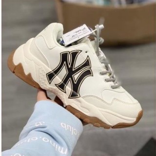Giày Thể Thao Nam Nữ Mlb NY Nam Nữ Màu Trắng Đế Nâu Hot 2023 Chuẩn 11 Full Box D490 Draven Shoe