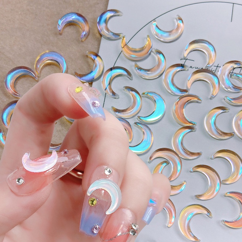 UR SUGAR 10 Miếng Viên Đá Acrylic 3D Hình Trăng Sao Trái Tim Trang Trí Móng Nghệ Thuật DIY