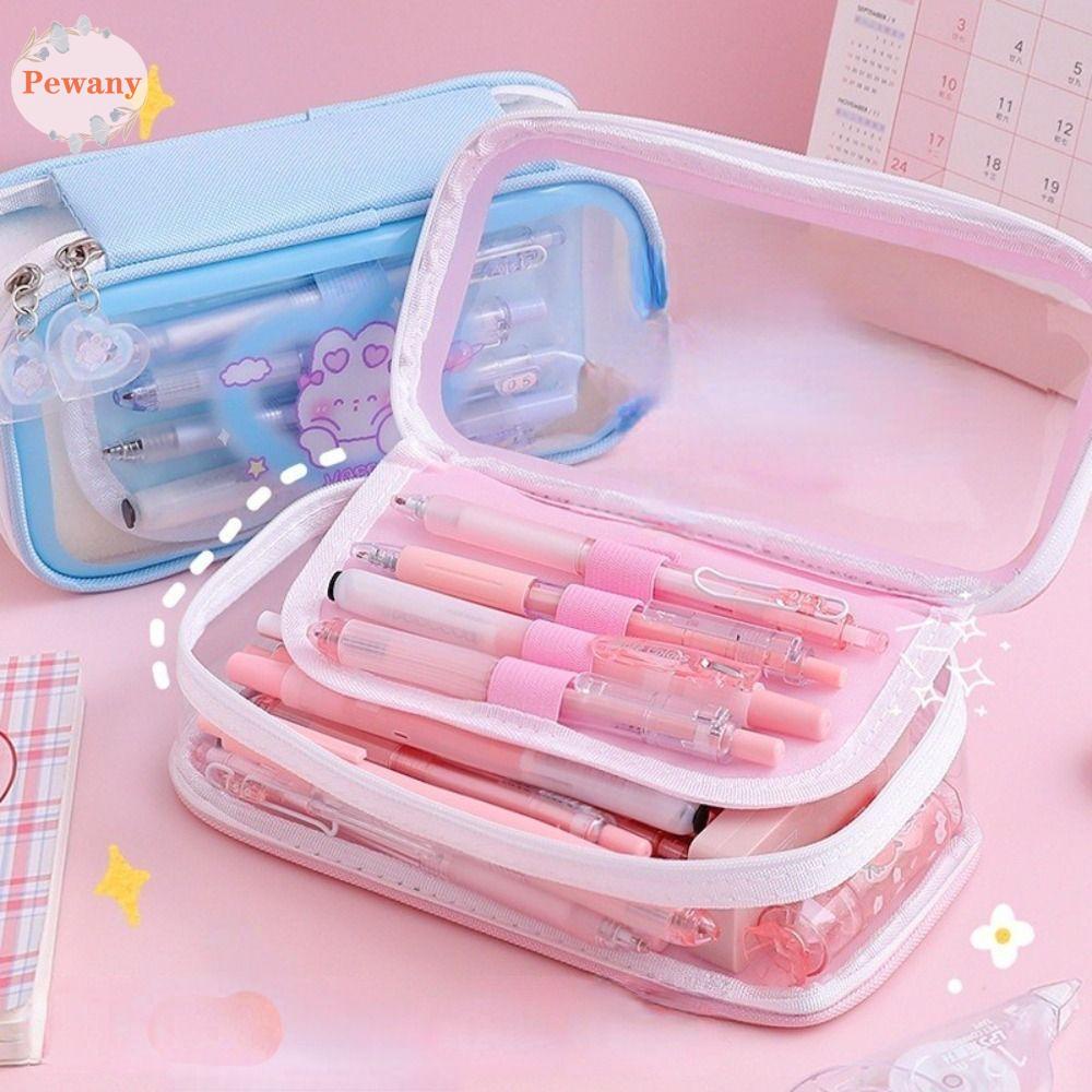 Túi Đựng Bút Trong Suốt Có Khóa Kéo Sức Chứa Lớn Phong Cách Hàn Quốc