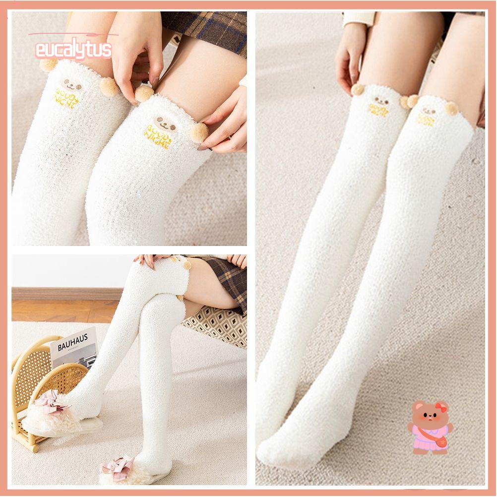 Vớ Cotton Dệt Kim Dài Qua Gối Họa Tiết Kẻ Sọc Thời Trang Ấm Áp