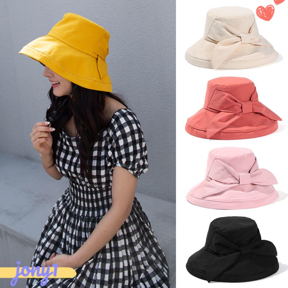 Mũ Bucket Vành Rộng Chống Tia UV Đính Nơ Xinh Xắn