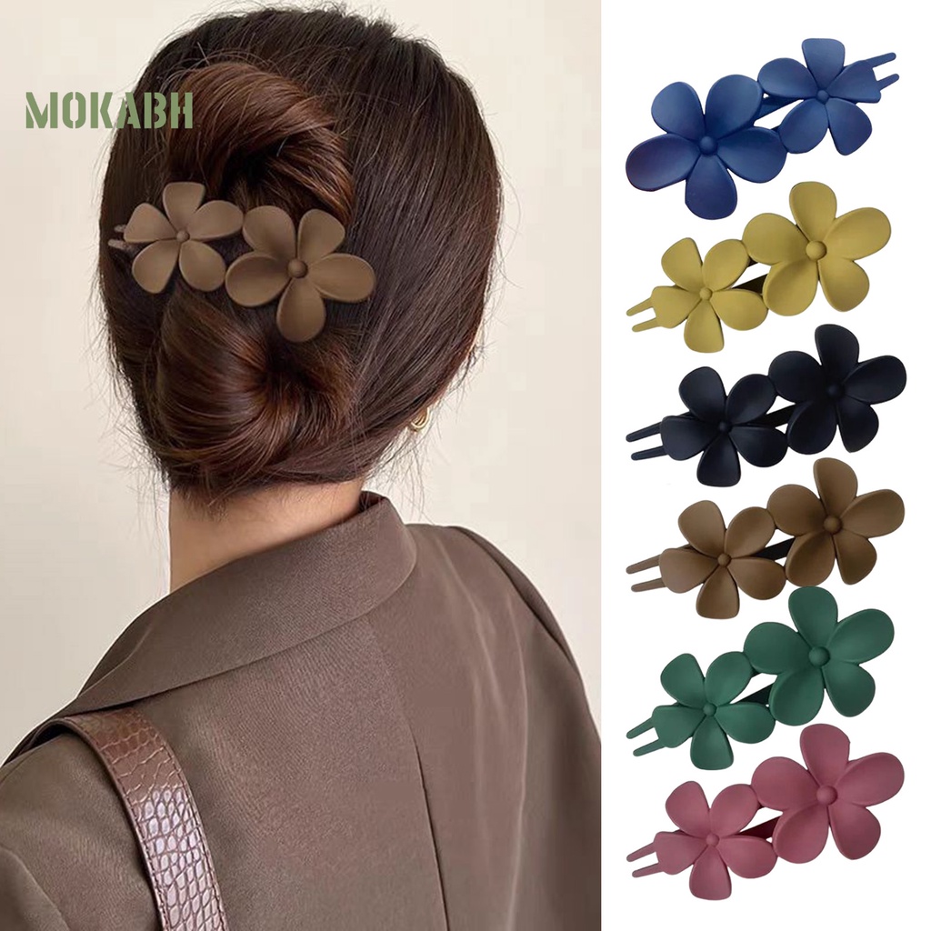 Kẹp Tóc Hình Hoa Hai Lớp Chống Trượt Chống Rơi Màu Trơn Thanh Lịch