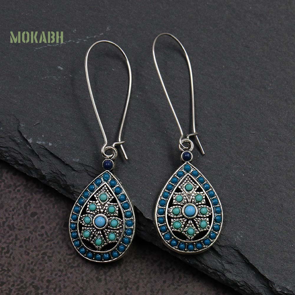 [Mok Abh] Hoa Tai Hình Giọt Nước Có Đính Hạt Ngọc Lam Giả Theo Phong Cách Bohemian