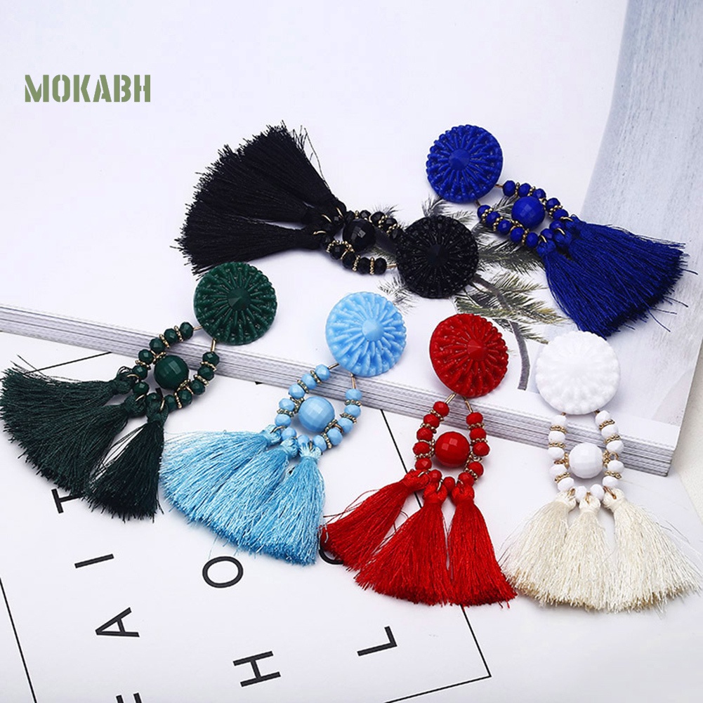 [Mok Abh] Bông Tai Tròn Đính Hạt Nhựa Resin Phong Cách Bohemian