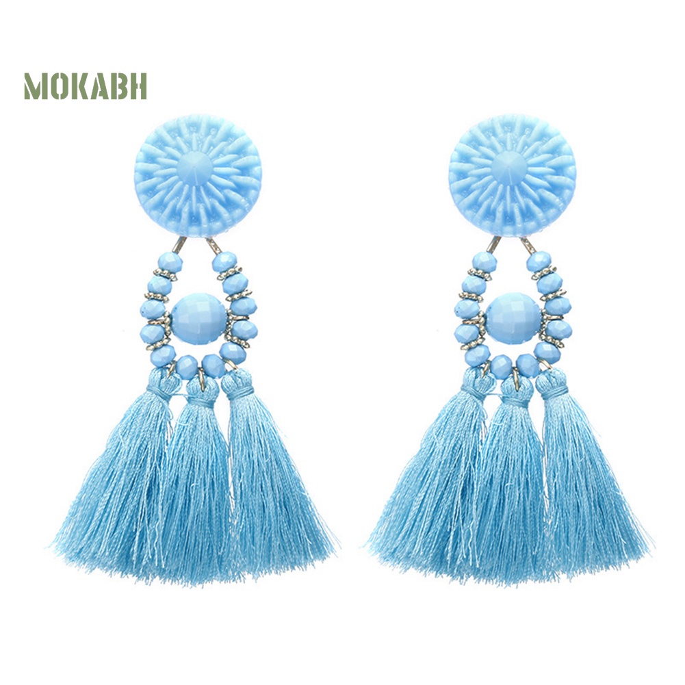 [Mok Abh] Bông Tai Tròn Đính Hạt Nhựa Resin Phong Cách Bohemian