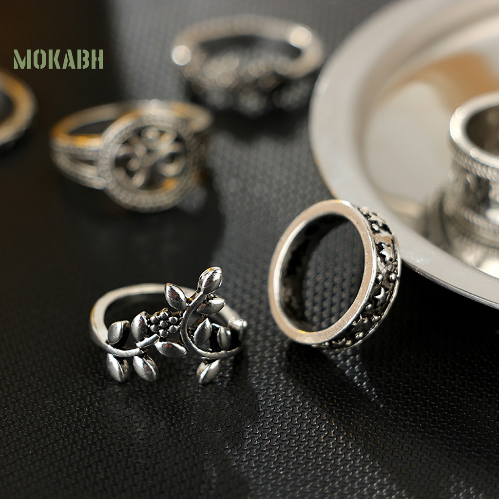 9 Nhẫn Đeo Khớp Ngón Tay Họa Tiết Hình Hoa Màu Sắc Theo Phong Cách Bohemia