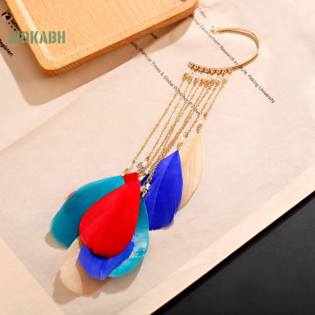 1 Cặp Bông Tai Lông Vũ Tua Rua Dáng Dài Phong Cách Bohemian