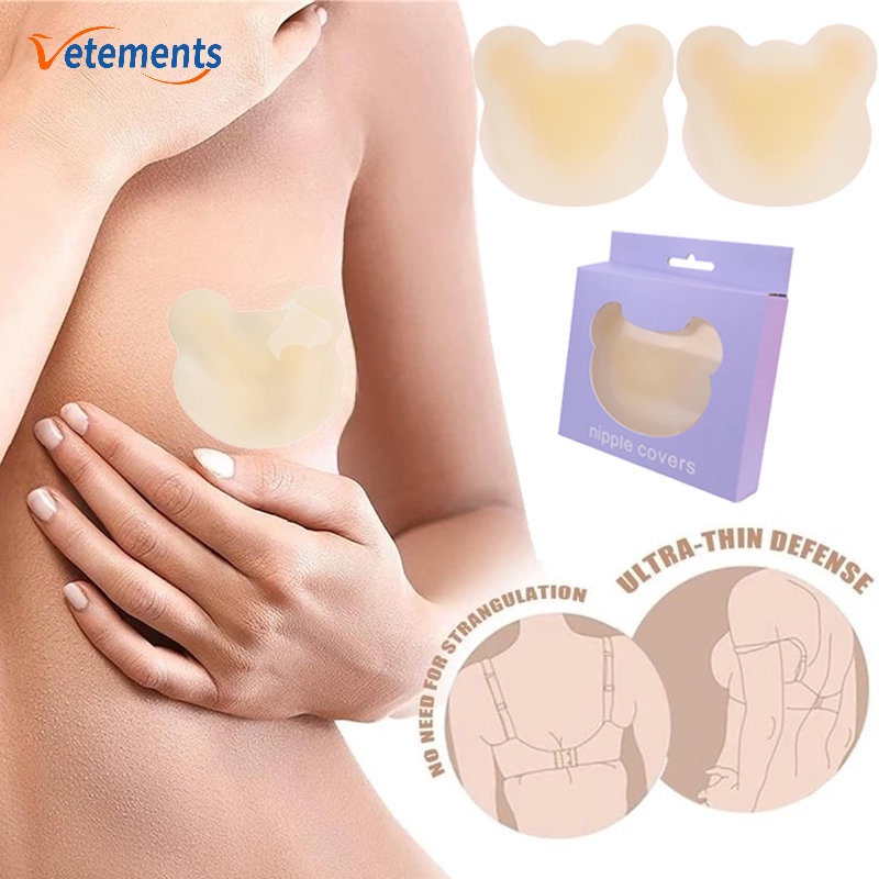 Miếng Dán Ngực Bằng Silica Gel Tự Dính Hình Gấu Không Đường May Thoải Mái Có Thể Tái Sử Dụng