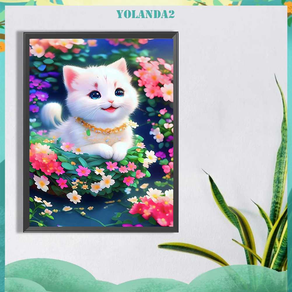 Tranh Đính Đá Kim Cương Toàn Bộ 5D DIY Hình Vẽ Mèo Trang Trí Nhà Cửa