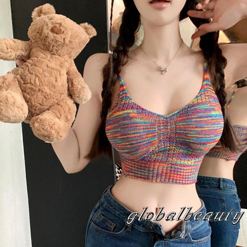 Áo Croptop Hai Dây Cổ Chữ V Họa Tiết Kẻ Sọc Thời Trang Mùa Hè Dành Cho Nữ