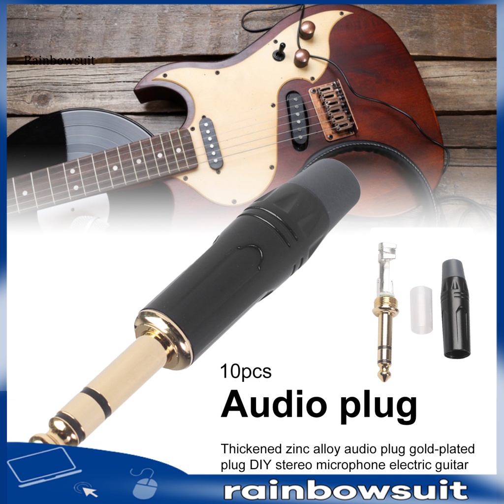 Set 10 Phích Cắm Bằng Hợp Kim Kẽm Mạ Vàng Hai Kênh 6.35mm Cho Đàn Guitar Điện DIY