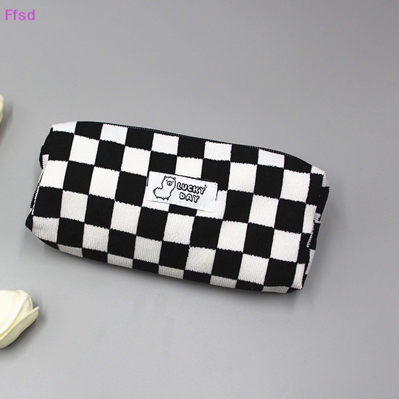 Túi Đựng Bút Chì / Mỹ Phẩm Son Môi Bằng Nhung Kẻ Sọc / Hoa Hàn Quốc Cho Nữ {Ffsd}