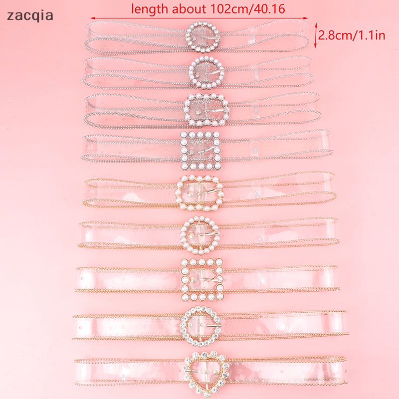 Thắt Lưng Khóa Vuông / Tròn / Trái Tim Đính Đá Trong Suốt Đơn Giản Thời Trang