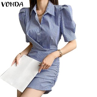 Đầm Sơ Mi Tay Ngắn Phồng Cổ Bẻ Thời Trang Hàn Quốc Cho Nữ