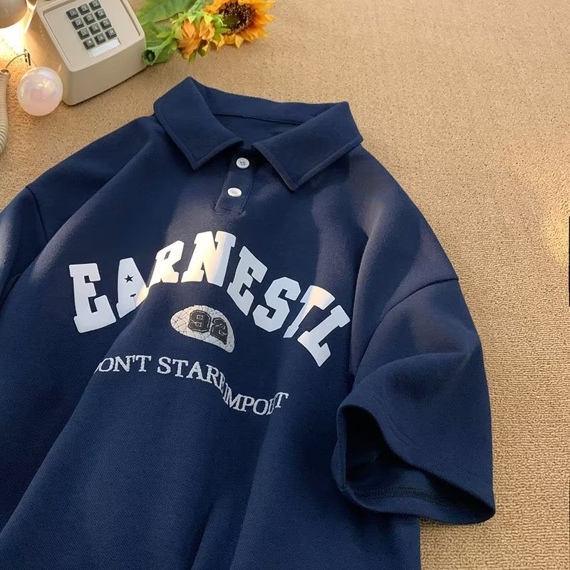 Áo Thun POLO Tay Ngắn In Chữ Đơn Giản Phong Cách Đường Phố Nhật Bản Thời Trang Mùa Hè Cho Nam