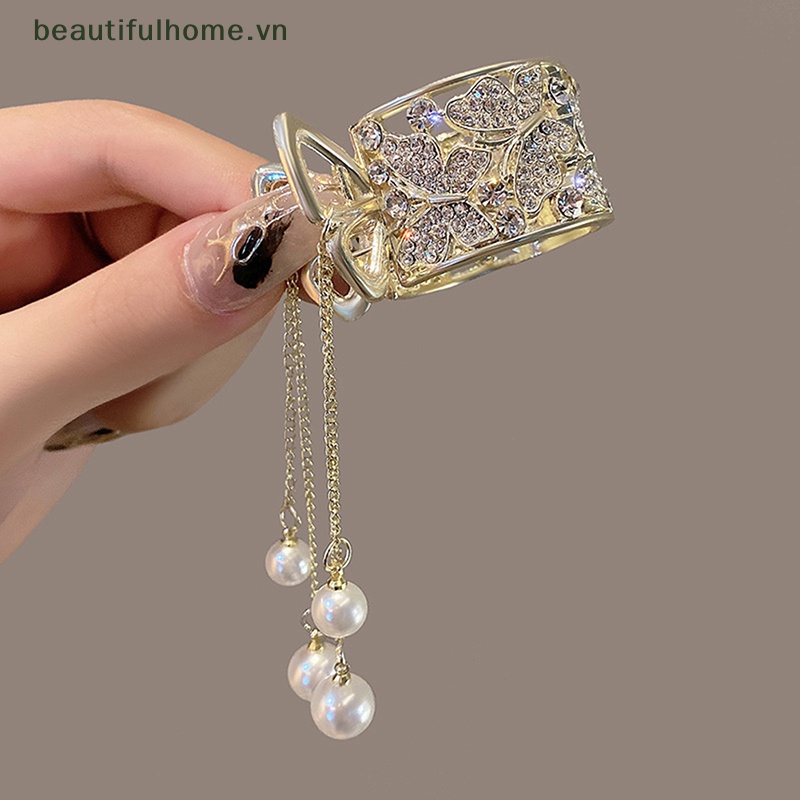 Kẹp Tóc Càng Cua Cố Định Đính Đá &amp; Ngọc Trai Cho Nữ